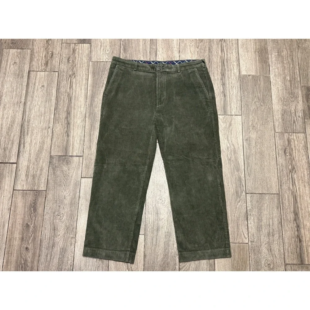 Brooks Brothers Green Clark Corduroy 100% Cotton Pants Men's 38X30 Flat Preppy